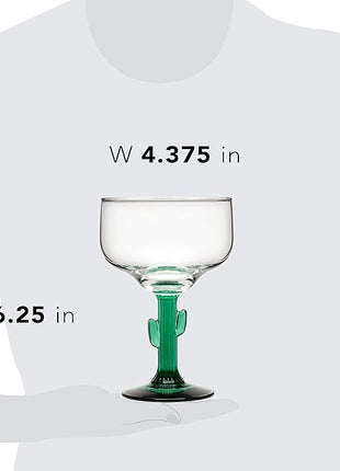 Libbey Cactus Margarita Glasses Set of 4, Durable Green Stemmed Cocktail Glasses, Lead-Free Cactus Glassware, Unique Plant Themed Frozen Margarita Glasses, 16-Ounce