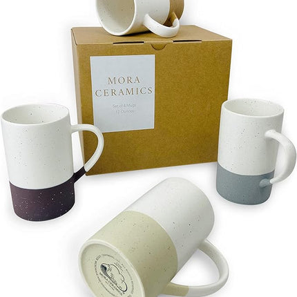 Mora Ceramics 12oz Coffee Mug Set of 4 - Tea Cups with Handle - Microwave and Dishwasher Safe, Perfect For Mug Lovers - Rustic Matte Glaze, Modern Design - Assorted Colors