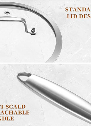 LOLYKITCH Whole Body Tri-Ply Stainless Steel 5.5 QT Sauté Pan with Lid,12 Inch Deep Frying Pan,Jumbo Cooker,Dishwasher and Oven Safe,Detachable Handle.