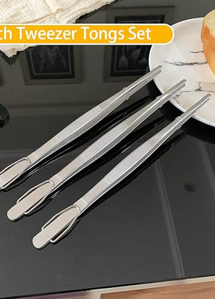 JETKONG Serving Tweezer Tongs 9-Inch Cooking Tweezers Kitchen Tweezers, Set of 3 (9 9 9 Inch, Silver)