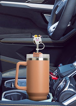 Straw Cover Cap for Stanley Cup 30 Oz 40 Oz Tumblers - 10mm Cute Cow Straw Tips Covers,Silicone Straw Toppers, Funny Animals Straw Covers Cap Plugs,Anti-dust Straw Tip Drinking Straw Tips Lids