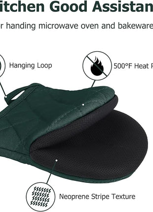 Oven Mitts and Pot Holders Set, Pack of 4, Heat Resistant Silicone Kitchen Mini Oven Mittens for 500 Degrees, Mini Oven Gloves and Hot Pads for Baking Grilling Barbecue Microwave Machine Washable