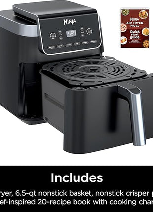 Ninja | Air Fryer | 6.5 QT Pro XL Capacity fits 9lbs of Wings | 6-in-1 Max Crisp, Air Fry, Roast, Bake, Reheat & Dehydrate | Nonstick Basket, Crisper Plate & Recipe Guide | Grey | AF181