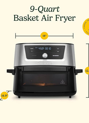 Cuisinart Air Fryer, 9-Quart Basket Stainless Steel Fryer Oven with 6 Presets to Roast, Bake, Broil, Air Fry, Dehydrate and Keep Warm, Dishwasher-Safe Parts, Quick & Easy Meals, AIRX-221, Black