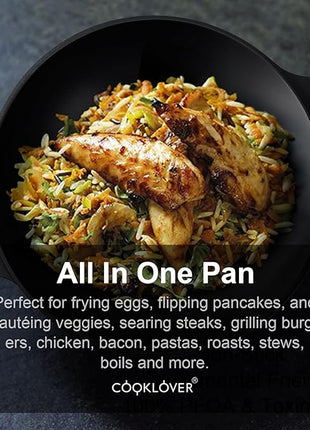 COOKLOVER Nonstick Woks And Stir Fry Pans Die-cast Aluminum Scratch Resistant 100% PFOA Free Induction Wok pan with Lid 12.6 Inch - BK