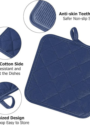 Oven Mitts and Pot Holders Set, Pack of 4, Heat Resistant Silicone Kitchen Mini Oven Mittens for 500 Degrees, Mini Oven Gloves and Hot Pads for Baking Grilling Barbecue Microwave Machine Washable