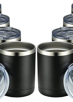 MEWAY 12oz Coffee Mug With Handle 8 Pack Bulk,Stainless Steel Insulated Travel Tumblers With Sliding Lid,Double Wall Vacuum Camping Cup for Hot & Cold Drinks Tea (Black, 8)