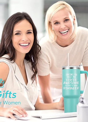 NOWWISH Gifts for Women, Birthday Inspirational Thank You GIfts for Women Mom Wife with this Funny Tumbler, 40 oz Tumbler with Handle and Straw - Green