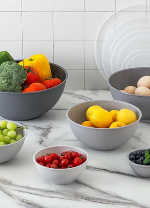 COOK WITH COLOR Plastic Nesting Mixing Bowls Set - 12 Piece includes 6 Prep Bowls and 6 Lids, Microwave Safe (Gray Ombre)