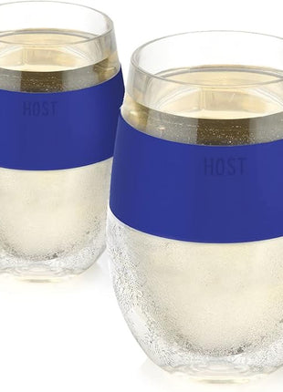 Host Wine Freeze Cup Set of 2 - Plastic Double Wall Insulated Drink Cup, Freezable Vacuum Insulated Wine Glasses, 8.5 oz Blue