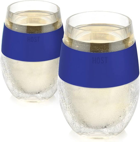 Host Wine Freeze Cup Set of 2 - Plastic Double Wall Insulated Drink Cup, Freezable Vacuum Insulated Wine Glasses, 8.5 oz Blue