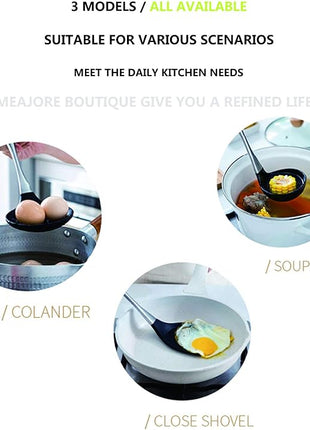 Silicone Stainless Steel Kitchen Utensils Set, 3-Pieces Flexible Silicone Head Cooking Utensil with Wok Spatula, Ladle, Slotted Spoon (Grey)