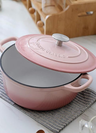 Enameled Cast Iron Covered Dutch Oven with Lid Round Pot for Bread Baking, 7 Quart, Pink