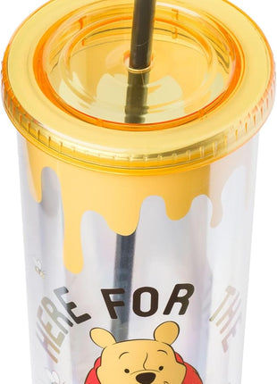 Silver Buffalo Winnie the Pooh Here for Hunny Plastic Tall Cold Cup with Lid and Straw, 20 Ounces