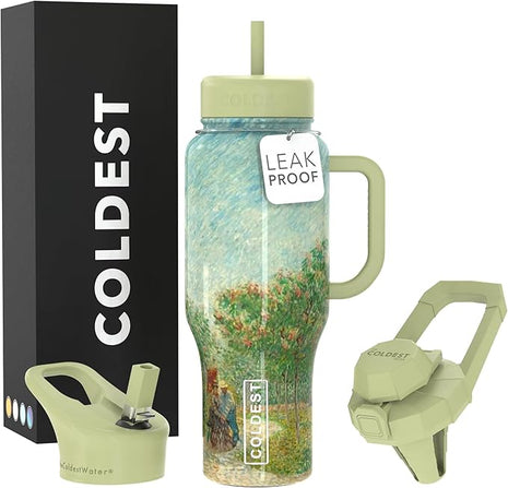 Coldest Tumbler with Handle and Straw, 100% Leak Proof Insulated Tumbler with Lid and Straw (3 Lids), Stainless Steel Tumblers for Women & Men, Cup Holder Friendly Base, 36 oz (Courting Couples)