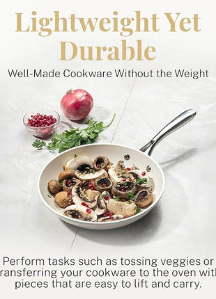 Gotham Steel 5.5 Qt Saute Pan with Lid - Nonstick Deep Frying Pan, 100% PFOA Free Ceramic, Dishwasher Safe, Cream White