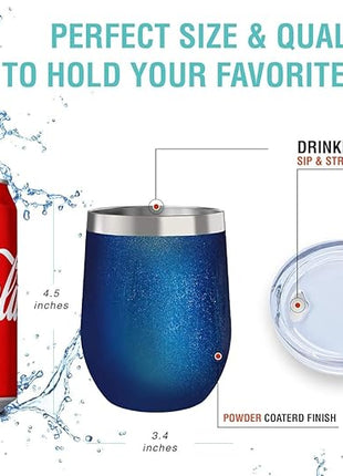 CHILLOUT LIFE 12 oz Stainless Steel Wine Tumblers 2 Pack & 1 Insulated Wine Bottle - Double Wall Vacuum Insulated Wine Glasses Cups with Lids and Straws Set Keeping Cold & Hot Gift Set