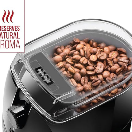 Chefman Coffee Grinder Electric Burr Mill - Freshly Grinds Up to 2.8oz Beans, Large Hopper with 17 Grinding Options for 2-12 Cups, Easy One Touch Operation, Cleaning Brush Included, Black