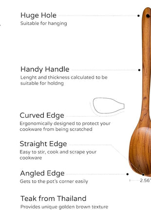 FAAY 13.5” Left-Handed Corner Wooden Spoon – Angled Teak Cooking Utensil for Left-Hand Use, Ergonomic Scraper & Stirring Spoon, Handcrafted Thai Teak, Safe for Nonstick Cookware