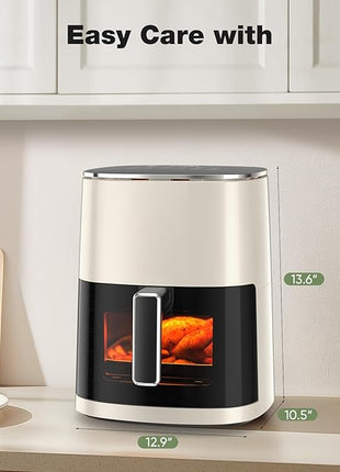 Sweetcrispy 6QT Air Fryer with Window, Square Airfryer Oven 12-in-1 for Family, 400°F Rapid Air Crispy Technology, Roast Bake Dehydrate, Nonstick & Easy-Clean Basket,Off-White