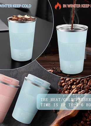 CS COSDDI 12 oz Stainless Steel Vacuum Insulated Tumbler - Coffee Travel Mug Spill Proof with Lid - Coffee Cups for Keep Hot/Ice Coffee,Tea and Beer (3rd pale blue)