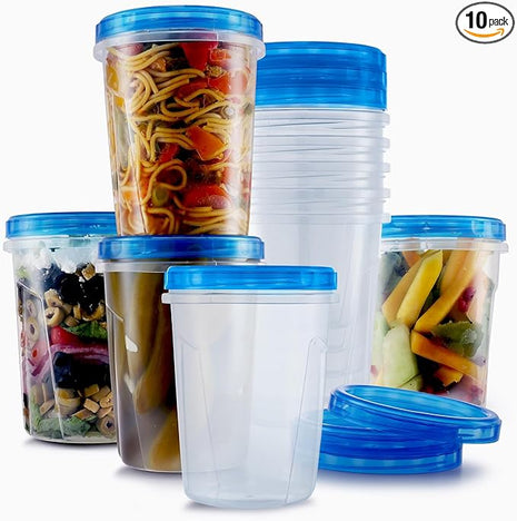 Tafura 10 Pack Leakproof Freezer Containers for Food with Twist Top Lids - 32 Oz BPA Free Reusable Plastic Soup Containers with Screw On Lids - Ideal for Meal Prep, Leftovers & Pantry Organization