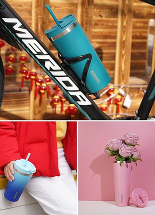 BJPKPK 30oz Stainless Steel Insulated Tumbler With lid And Straw Travel Coffee Thermal Tumblers Cup For Women And Men,Pink Yellow Rose