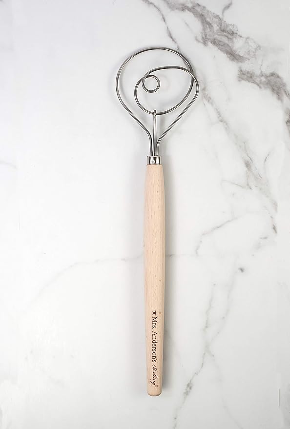 Mrs. Anderson's Baking Dough Whisk 18/8 Stainless Steel Blade, 15-Inches, wood