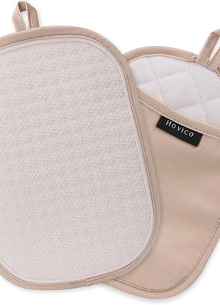 Hovico 2PCS Silicone Pot Holders, Oven Mitts Heat Resistant Hot Pads with Pockets, Non Slip Pot Holder for Kitchen Baking and Cooking| 9.8 x 7 Inches | Towel Cloth Interior Lining - Milkshake