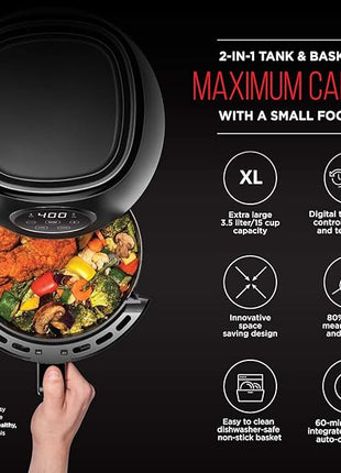 CHEFMAN Small Air Fryer Healthy Cooking, 3.6 Qt, User Friendly, Nonstick, Digital Touch Screen, Dishwasher Safe Basket, w/ 60 Minute Timer & Auto Shutoff, Matte Black, Cookbook Included