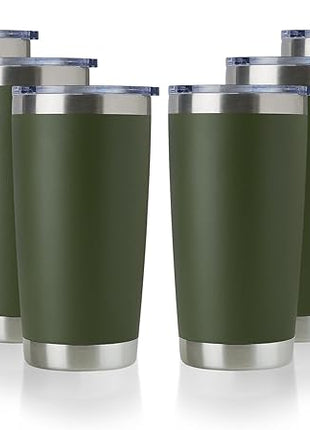 DOMICARE 20oz Stainless Steel Tumbler Bulk with Lid, Double Wall Vacuum Insulated Travel Mug, Powder Coated Coffee Cup, Army Green, 8 Pack