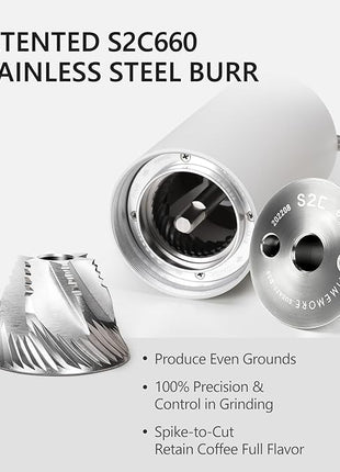 TIMEMORE Chestnut C3S Manual Coffee Grinder with CNC Stainless Steel Conical Burr Capacity 25g, Internal Adjustable Setting, Double Bearing Positioning for Travel, Camping, White