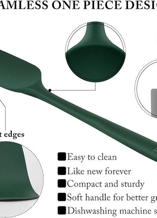 HOTEC 600℉ Heat Resistant BPA-Free Silicone Rubber Spatula Set,Kitchen Cooking Spatulas, Baking, Mixing for Non Stick Cookware, Dishwasher Safe, Dark Green Set of 5