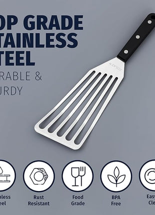 Zulay Kitchen Stainless Steel Fish Turner Spatula - 12.4” Flexible Heat-Resistant Slotted Turner for Non-Stick Cookware - Rust-Proof, Durable & Dishwasher Safe Cooking Utensil for Everyday Use