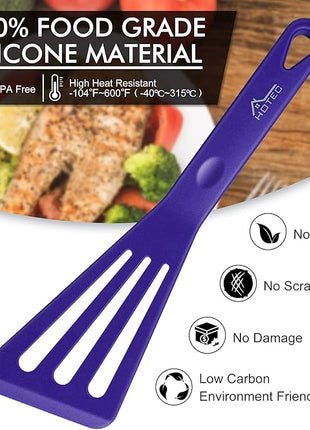 HOTEC 600℉ Heat Resistant Silicone Slotted Fish Turner Spatula Set, BPA Free Kitchen Cooking Spatulas, for Non Stick Cookware Dishwasher Safe Classic Blue, set of 2