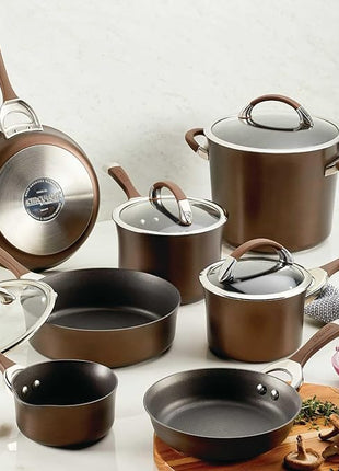 Circulon Symmetry Dishwasher Safe Hard Anodized Nonstick Cookware Pots and Pans Set, 11-Piece, Chocolate
