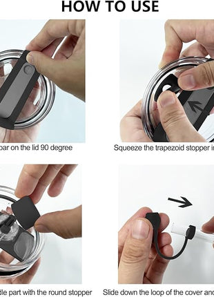 Silicone Spill Stopper Set Compatible with Stanley Cup 2.0 30oz & 40oz with Straw Cover (Set of 2, Black)