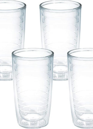 Tervis Clear & Colorful Tabletop Made in USA Double Walled Insulated Tumbler Travel Cup Keeps Drinks Cold & Hot, 16oz - 4pk, Clear