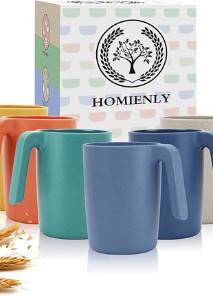 Homienly Wheat Straw Coffee Mugs, Alternative to Plastic Coffee Cups, Set of 6, Unbreakable Camping Coffee Mugs, 16 OZ Cups for Tea, Coffee, Milk, Dishwasher and Microwave Safe Kids Mug, Multi