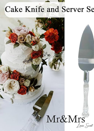 Adorox Cake Knife and Server Set Acrylic Stainless Steel Faux Crystal Handle Holiday Thanksgiving Christmas