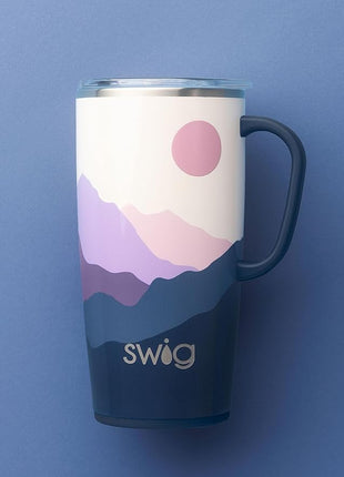 Swig Life 22oz Travel Mug, Insulated Tumbler with Handle and Lid, Cup Holder Friendly, Dishwasher Safe, Stainless Steel, Travel Coffee Cup, Insulated Mug with Lid (Moon Shine)