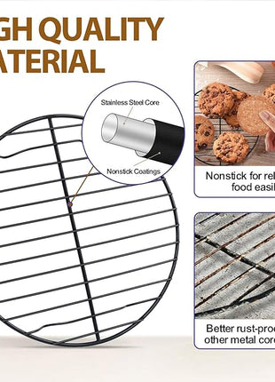P&P CHEF Round Cooling Rack Set, Round Wire Racks for Cooking Baking, Fit Air Fryer & Oven, Stainless Steel Core with Nonstick Coatings, Black, 6 PCS - 7.5 & 9 & 10.5 Inch