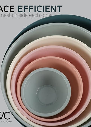 COOK WITH COLOR Mixing Bowls with Lids - 12 Piece Plastic Nesting Bowls Set includes 6 Prep Bowls and 6 Lids, Non Slip Bottom and Embossed Design - Microwave Safe (Teal)