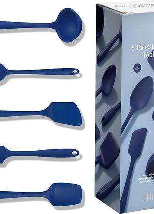 GIR: Get It Right 5-Piece Silicone Ultimate Kitchen Utensils Set - Ladle, Spatula, Flip, Spoon & Spoonula - Non-Toxic Cooking Utensils for Nonstick Cookware, Cooking and Baking - Navy