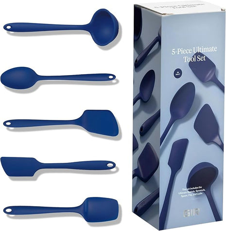 GIR: Get It Right 5-Piece Silicone Ultimate Kitchen Utensils Set - Ladle, Spatula, Flip, Spoon & Spoonula - Non-Toxic Cooking Utensils for Nonstick Cookware, Cooking and Baking - Navy