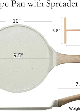 ESLITE LIFE 9.5 Inch Crepe Pan with Spreader, Nonstick Ceramic Flat Skillet Dosa Tawa Comales Para Tortillas Pancake Pan, PTFE & PFOA Free, White