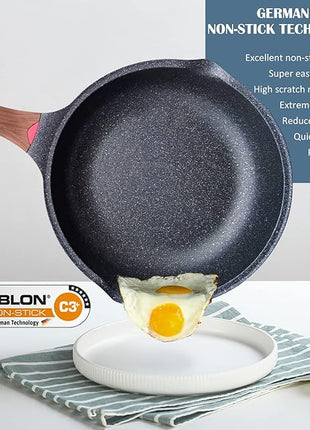 Vinchef Nonstick Deep Frying Pan Saute Pan with Lid, 10in/3Qt Skillet Pan, German 3C+ Ceramic Coating Technology, Aluminum Casting, Induction Compatible