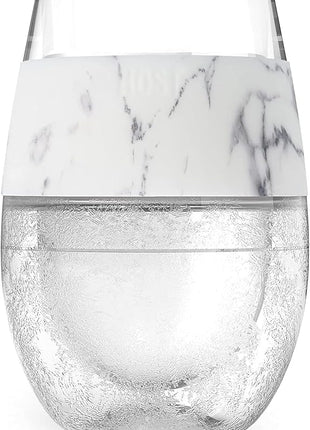 Host Wine Freeze Cup Set of 2 - Plastic Double Wall Insulated Wine Cooling Freezable Drink Glasses with Freezing Gel, Wine Glass Gift for Red and White Wine, 8.5 oz Marble