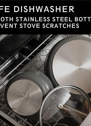 MsMk 8 inch Small Frying Pan with Lid, Burnt also Non stick Omelette pan, PFOA Free Non-Toxic, Scratch-resistant, for gas, electric and induction