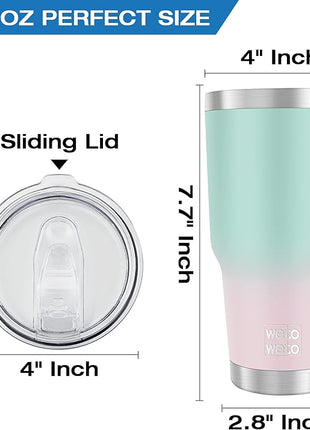 WETOWETO 30oz Tumbler, Stainless Steel Vacuum Insulated Water Coffee Tumbler Cup, Double Wall Powder Coated Spill-Proof Travel Mug Thermal Cup for Home Outdoor (Green-Pink Gradient, 1 Pack)